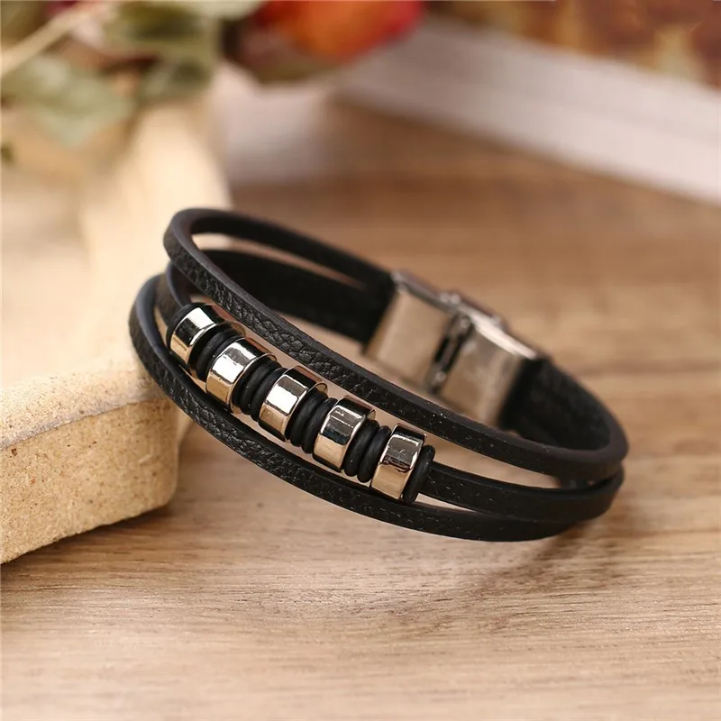 Новые двухцветные черные/Серебристые браслеты из нержавеющей стали с бусинами