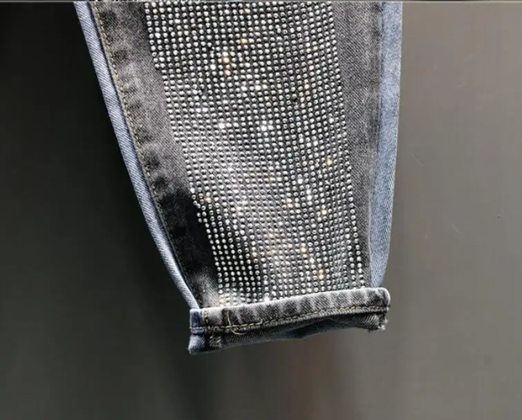 

2021 spring autumn fashion face hit color stitching jeans women diamond ankle length high waist Denim Harem pants p2322