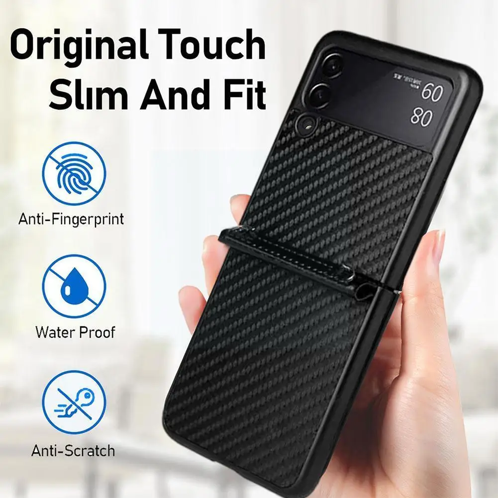 

Zflip3 Met Lanyard Carbon Fiber Patroon Cover 3 5g Shockproof Tpu + Hard Voor Z Flip Pc Flip3 Slim T1j7