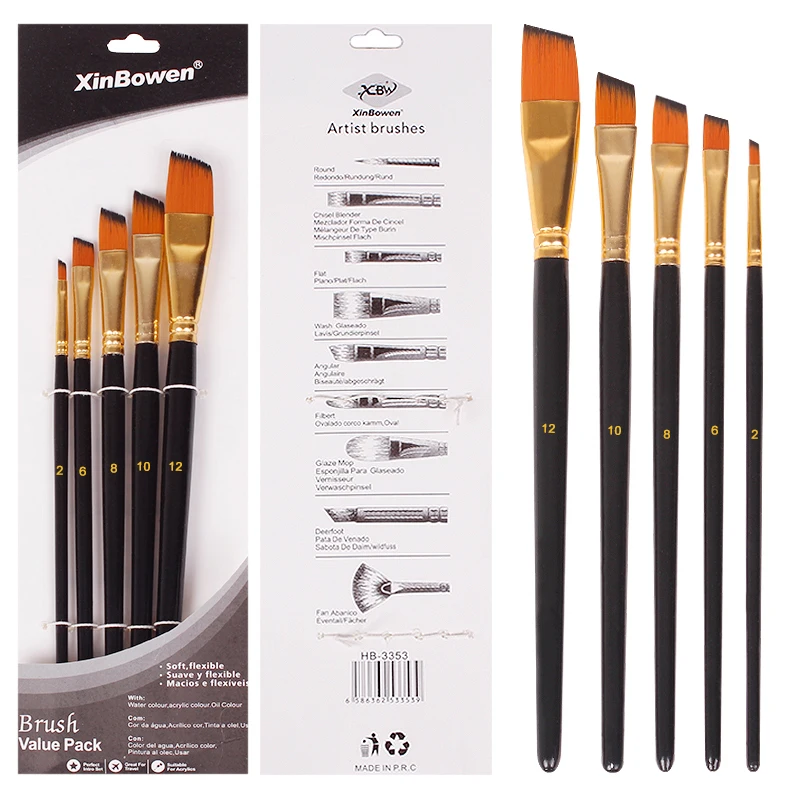 Ручка для рисования акварелью нейлоновая кисть 5 черных стандартов студенческие