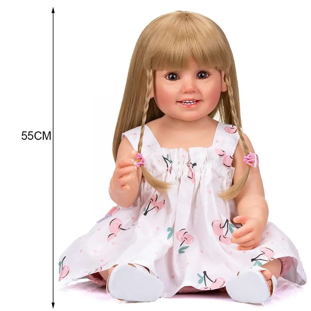 

22 Inch Assembled Rebirth Dolls White Skirt Twist Braid Girl Cute Kid Gifts Silicone Dolls Collectible Smile 55CM X0B7