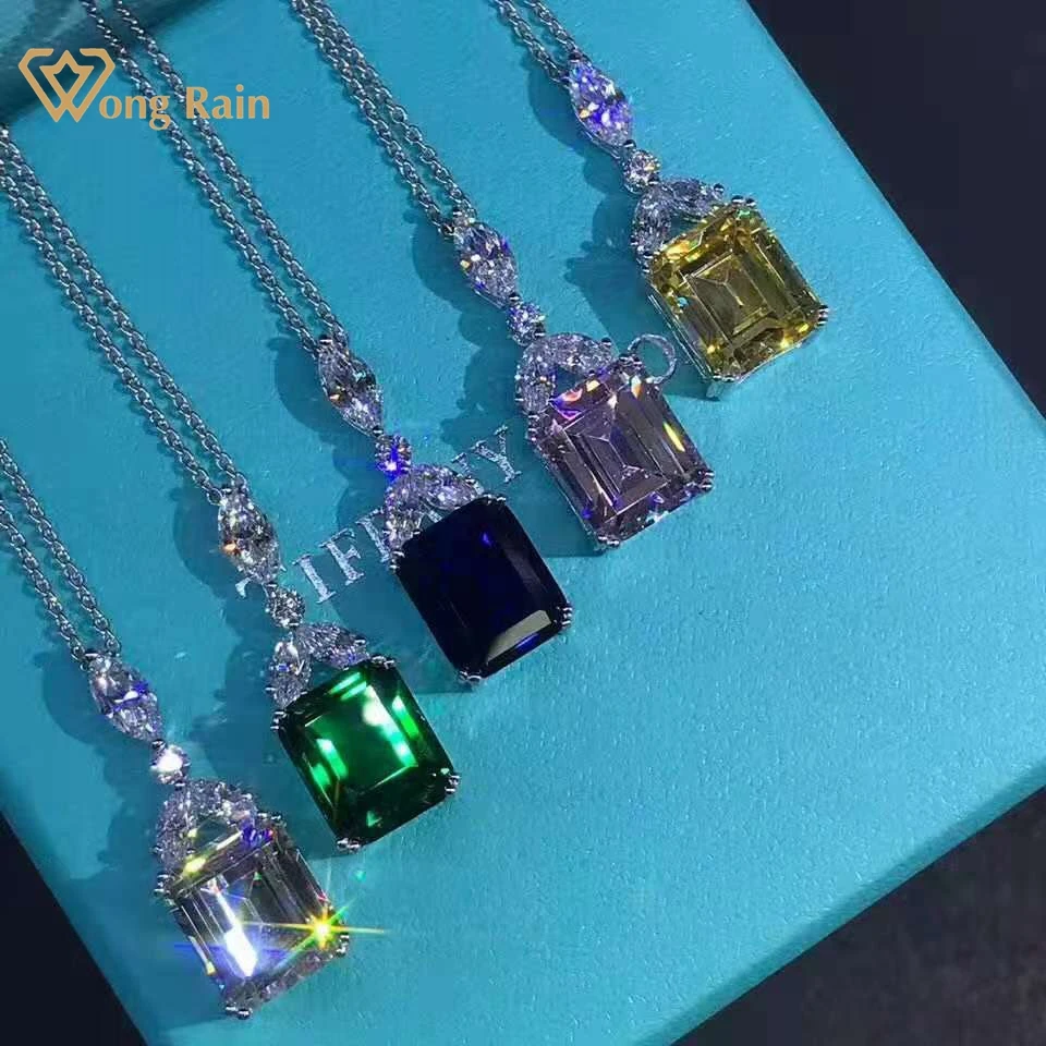

Wong Rain Luxury 925 Sterling Silver Emerald Cut 5 CT D Created Moissanite Sapphire Party Pendant Necklace Customized Jewelry