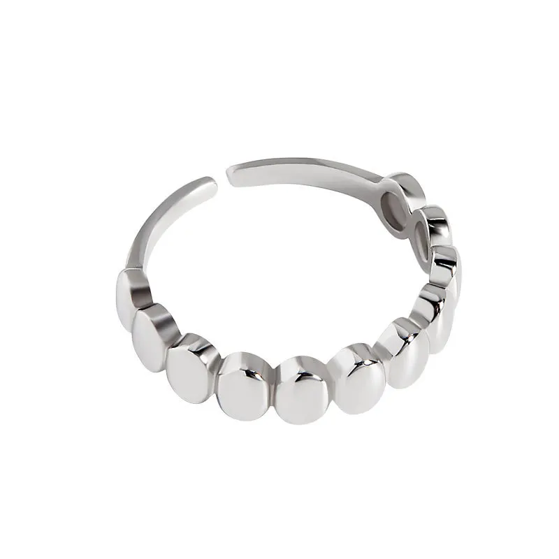 

Smooth Round Simple Fashion S925 Sterling Silver Ring INS Personality Single Row Bead Open Adjustable Size Ring Lady Jewelry