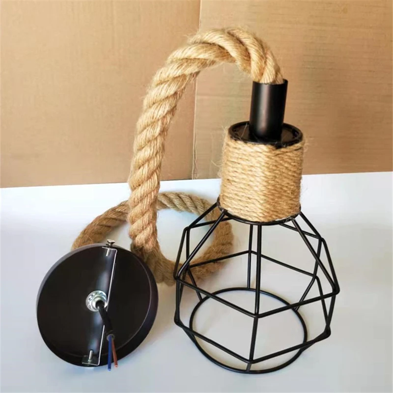 

Простой подвесной светильник из пеньковой веревки для украшения гостиной, столовой, светодиодный светильник для помещений, светильник для ...