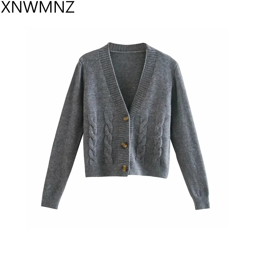 

XNWMNZ za 2020 women Short High Waist Solid Color Sweater Women clothing Knit Cardigan Small Sweter Women Jacket New Top Femme