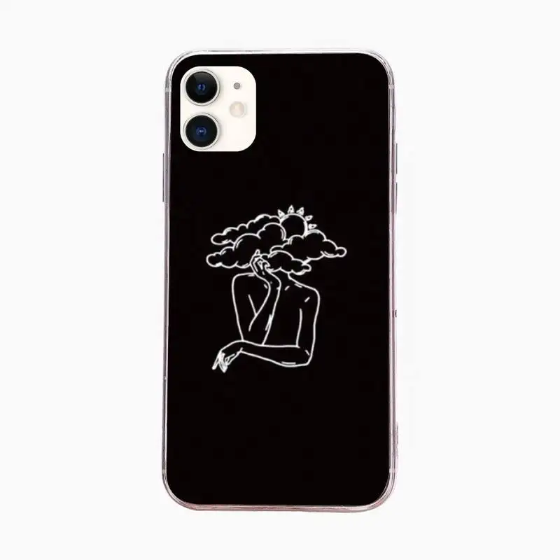 

Black Simple Girl Character Phone Case For Iphone 6 6s 7 8plus X Xr 11 12 Mini Pro Max Fundas Cover