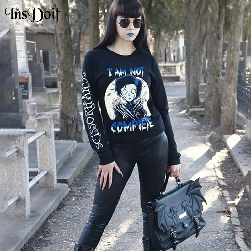 

InsDoit Streetwear Gothic Letter Print Black Hoodies Punk Harajuku Long Sleeve Hoodies High Street Fashion Autumn Women Top 2020