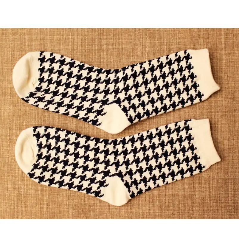 Woman Solid Houndstooth Cotton Socks Plaid Socks Striped Socks Girls Stripes Warm Winter Sock Ankle Socks Crew Socks 6 Pairs/lot
