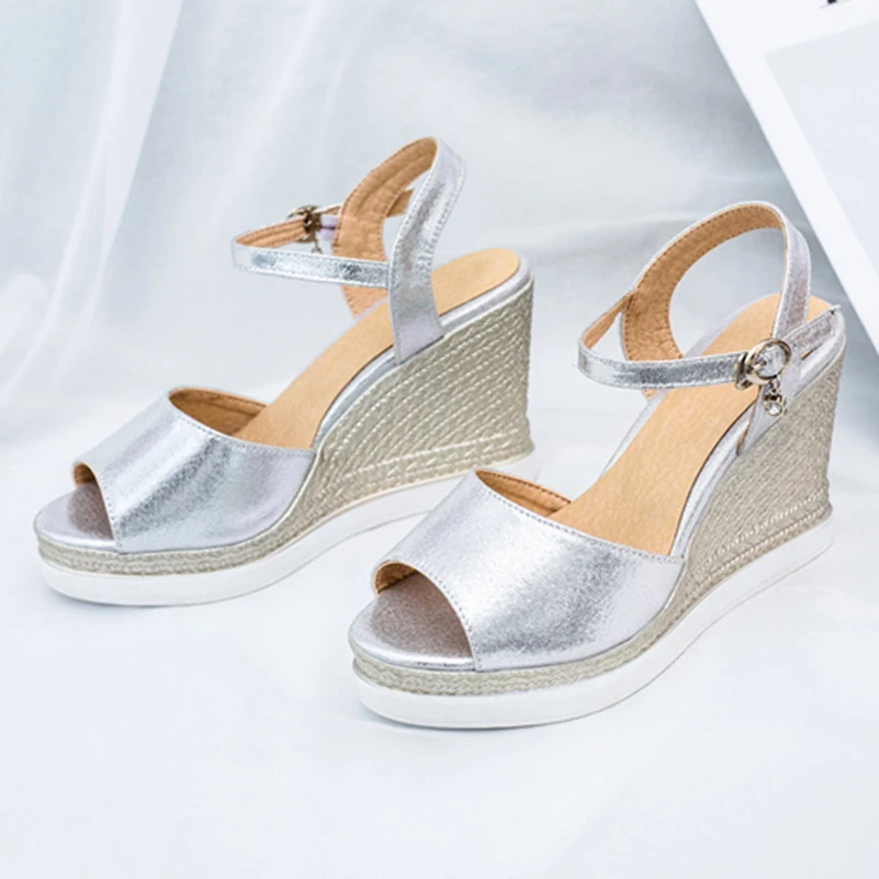 

AGODOR Super High Heel Sandals Woman Shoes Peep Toe Platform Wedges Heels Buckle Strap Female Footwear 2021 Summer Gold Size 43