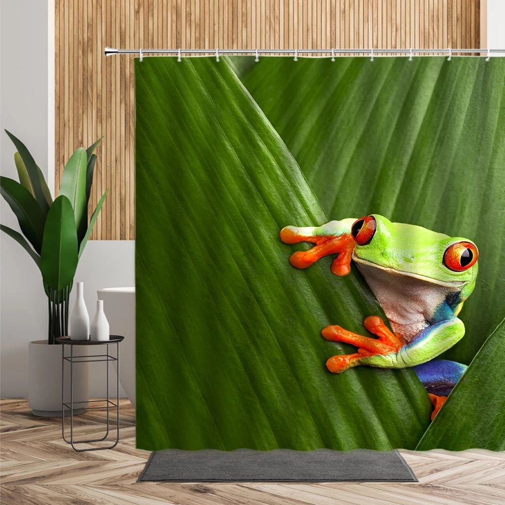 

Frog Shower Curtain Set Funny Plant Green Cartoon Animal Bathroom Accessories Home Decor Bath Room Curtains Waterproof Partition