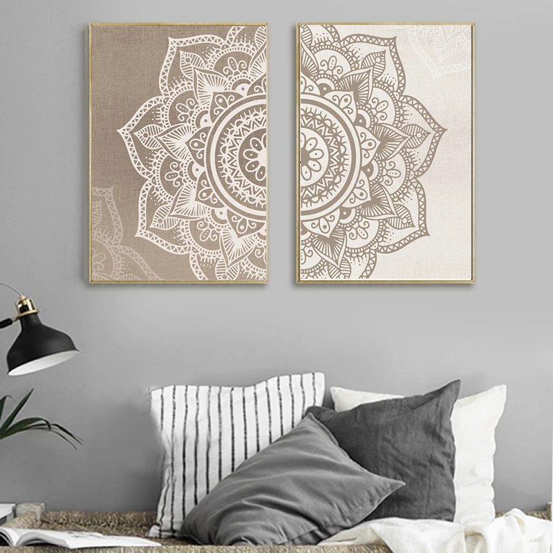 

Nordic Mandala Beige Neutral Color Printed Poster Bohemian Wall Art Canvas Oil Painting Zen Yoga Living Room Home Decoration