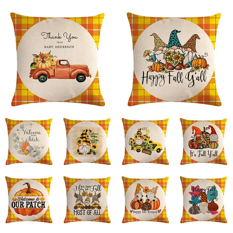 

Home Decor Fall Pumpkin Thanksgiving Buffalo Check Pillowcase Decorative Throw Pillowcase Decoration cushion cover J925