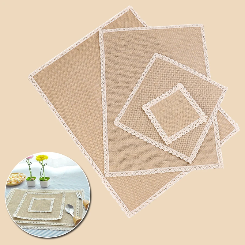 Природные джутовые тканые столовые коврики деревенские мешковины кружевные