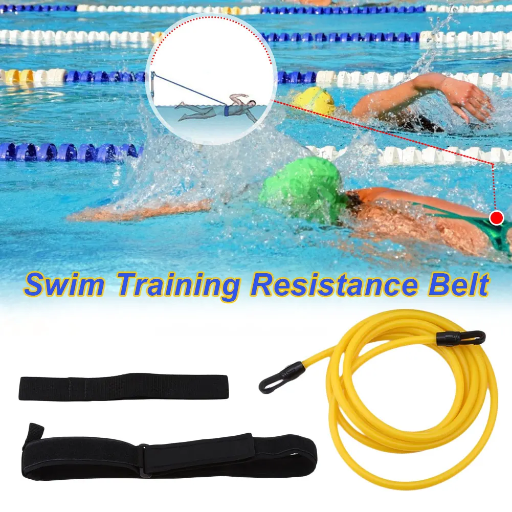 Swimming Training Resistance Elastic Belt Water Trainer Traction Safety Rope Latex Tubes Adjustable Swimming Pool Bungee Exercis