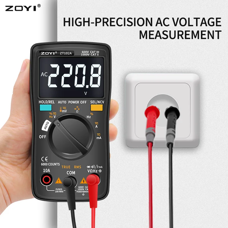 ZOYI Digital Multimeter ZT-98/100/101/102/102A Auto Ranging 6000 counts AC/DC Ammeter Voltmeter Ohm Hz Ture RMS tester Portable |