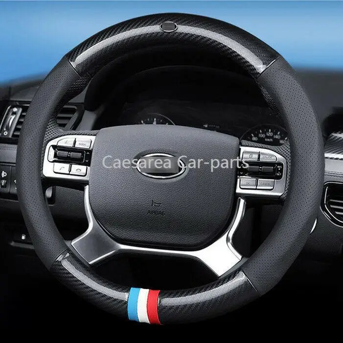 

High Quality 15 inch black carbon fiber PVC leather car steering wheel Glove cover for KIA