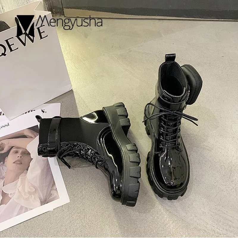 2020 тренд на платформе Сапоги В рыцарском стиле шнуровке Ботильоны Обувь из