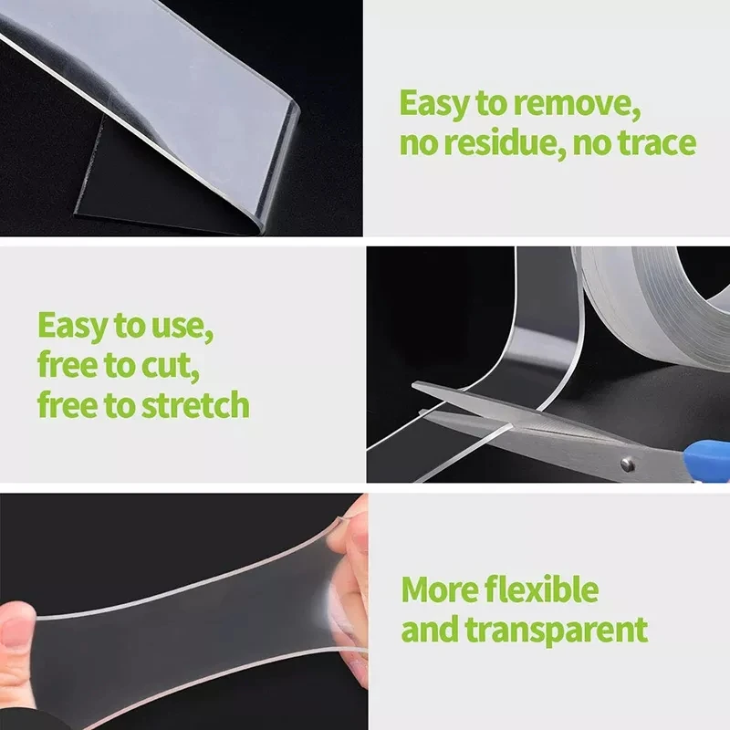 

1/3/5M Nano Tracsless Tape Double Sided Tape Transparent Reusable Waterproof Adhesive Tape Cleanable Home Gekkotape Wall sticker