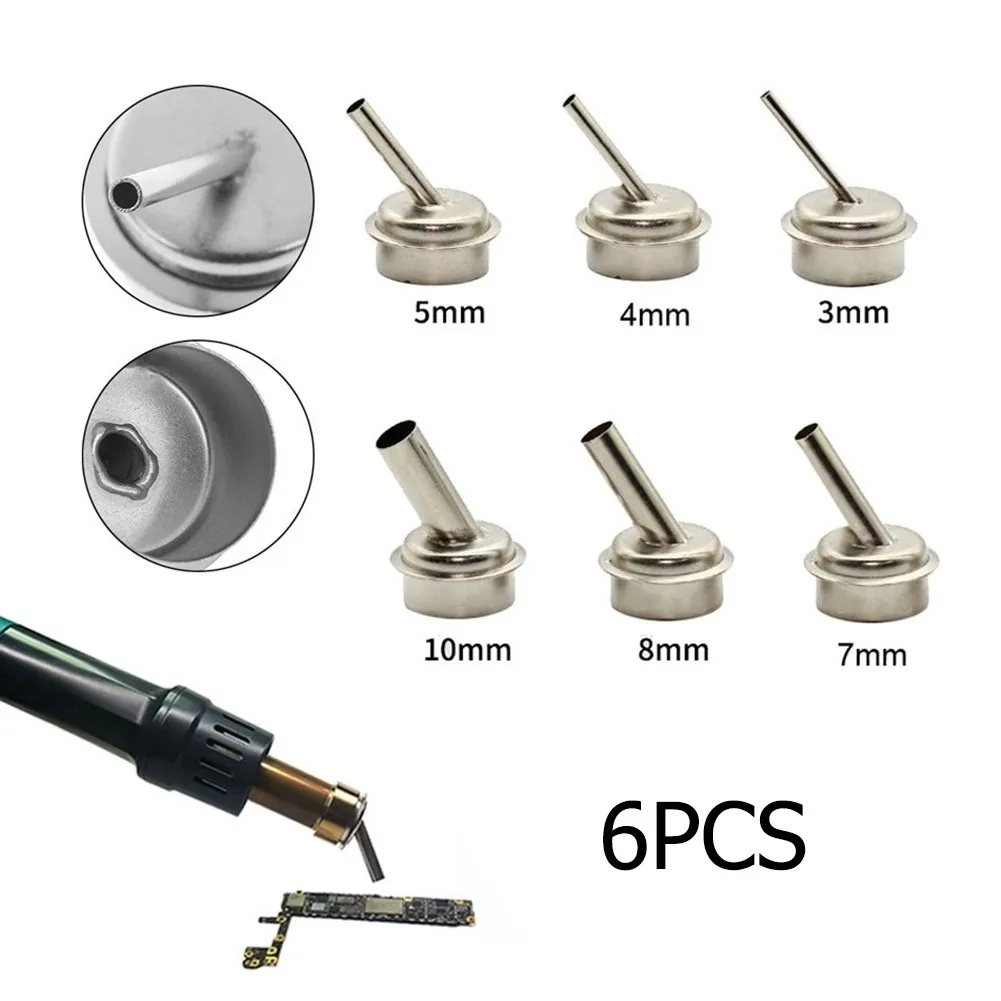 

6pcs 45° Bent Curved Heat Nozzles 3mm 4mm 5mm 7mm 8mm 10mm Hot Air Gun Nozzles For QUICK 861DW Soldering Station