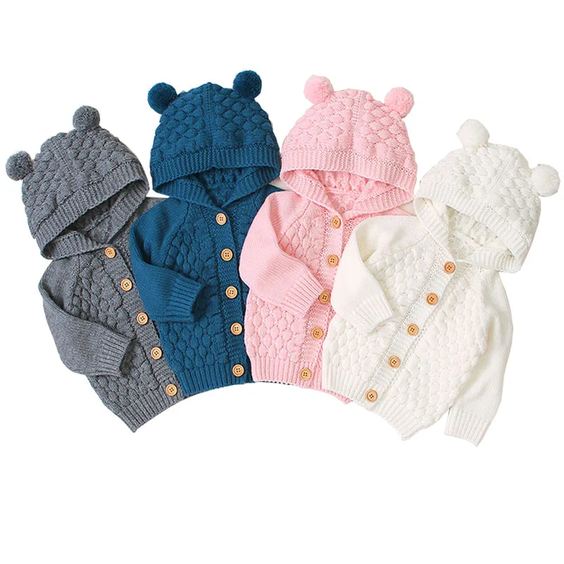 От 0 до 24 месяцев весна осень вязаный кардиган с капюшоном для новорожденных