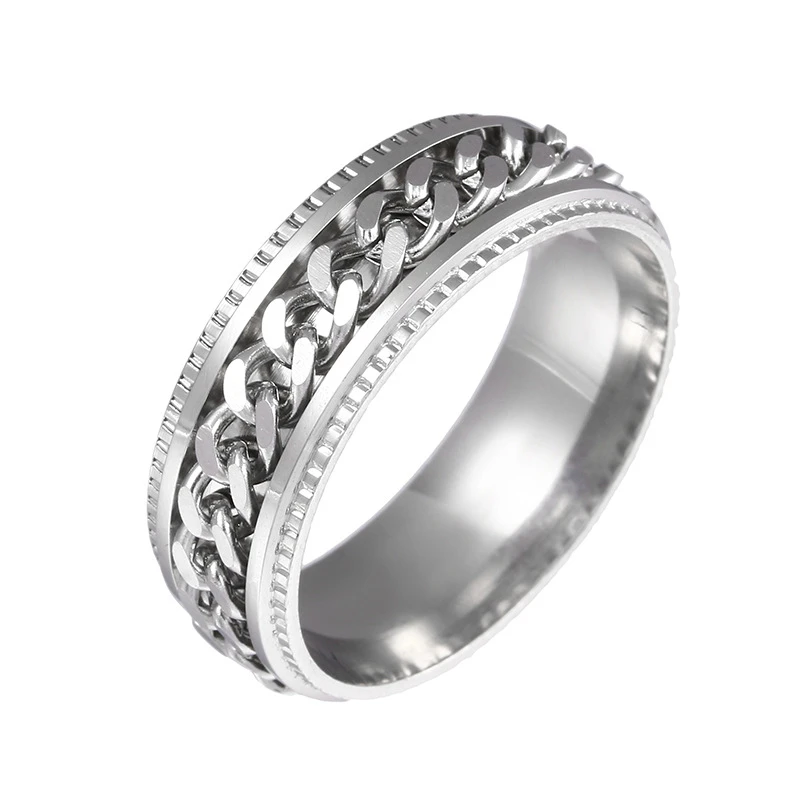 

2021 Fashion New Curb Chain Spinner Rings For Men Simple 8 Mm Width Stainless Steel Rotatable Men Rings Jewelry Gift