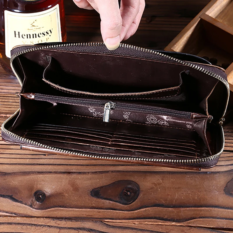 Кошелек мужской из натуральной кожи винтажный удлиненный клатч вощеной воловьей