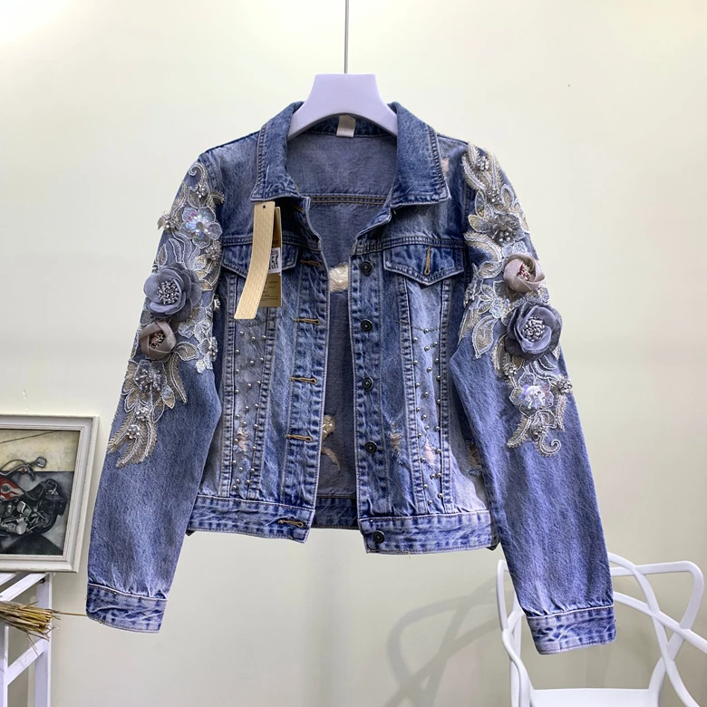 2019 Осенние новые модные тяжелые бусины вышитый трехмерный цветы сломанные дыры