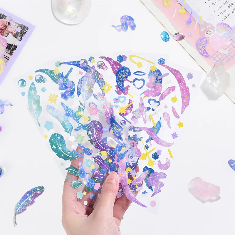 

4PCS Romantic Galaxy Series Sticker Star Language Wish stationary journal plastic stickers