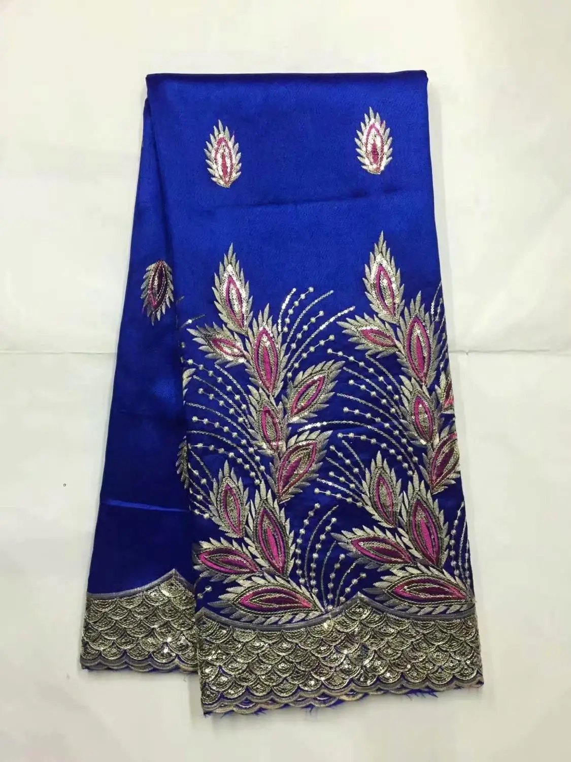 Горячая королевский синий африканский Джордж кружевная ткань с блестками для