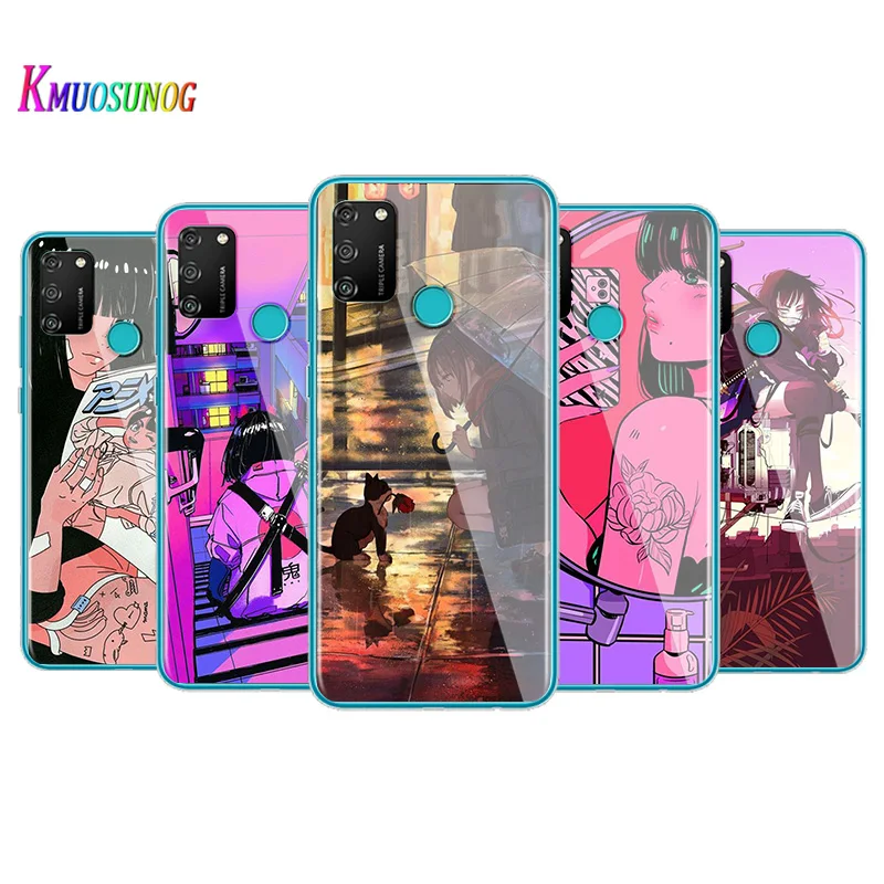 

Anime Neon Color Art Girl For Huawei Honor V30 30S 30i 30 20 20E 20i 20S Lite Pro Plus Soft TPU Silicone Phone Case