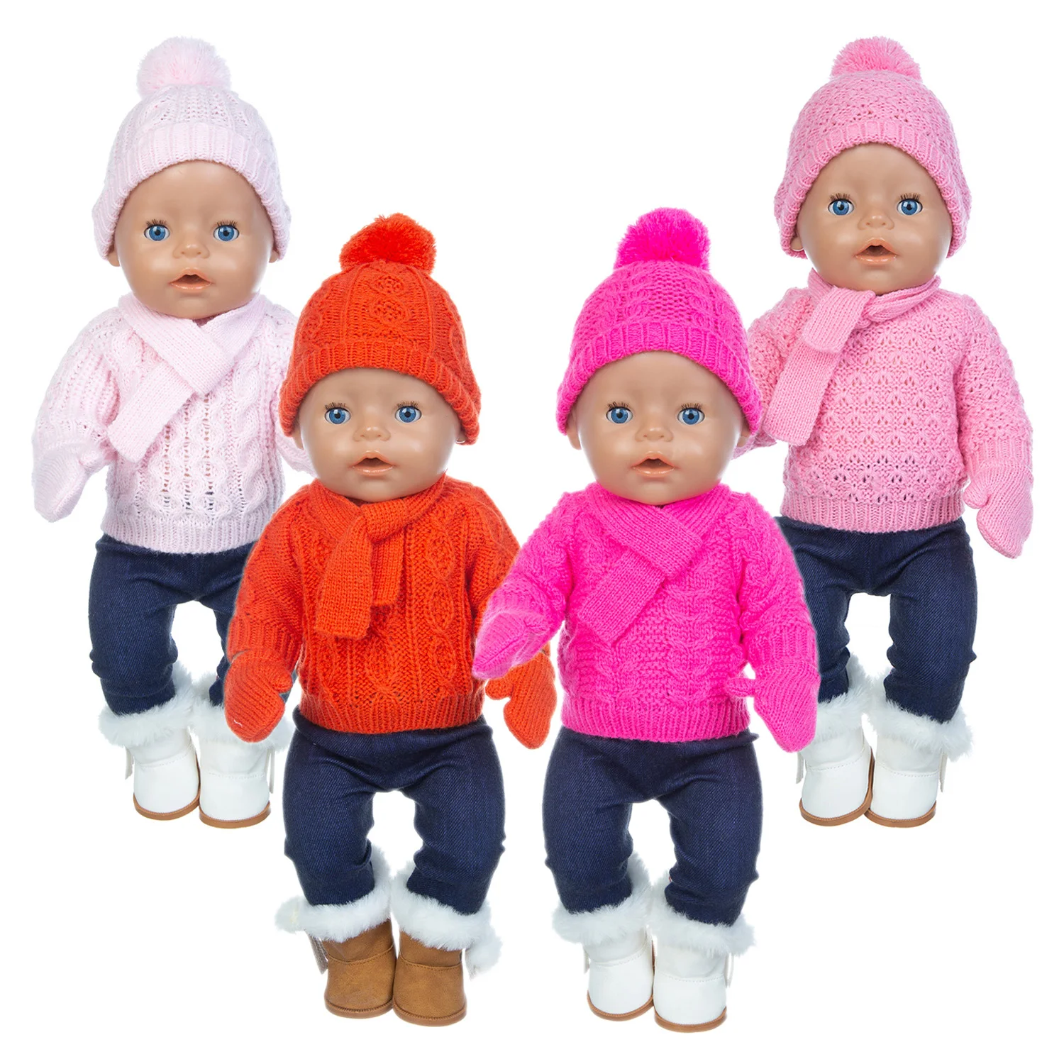 1Set Sweater Suit+hat+scarf +gloves Fit  For 17inch 43cm Baby New Born Doll Clothes
