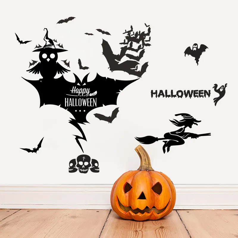 Хэллоуин летучая мышь Сова Скелет Призрак тематические настенные наклейки для