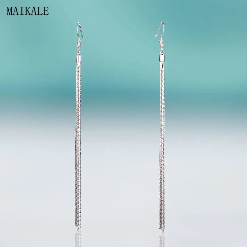 MAIKALE, простая металлическая цепь, длинные серьги с кисточками для женщин, серебряный цвет, Висячие висячие серьги, вечерние ювелирные изделия, женские подарки