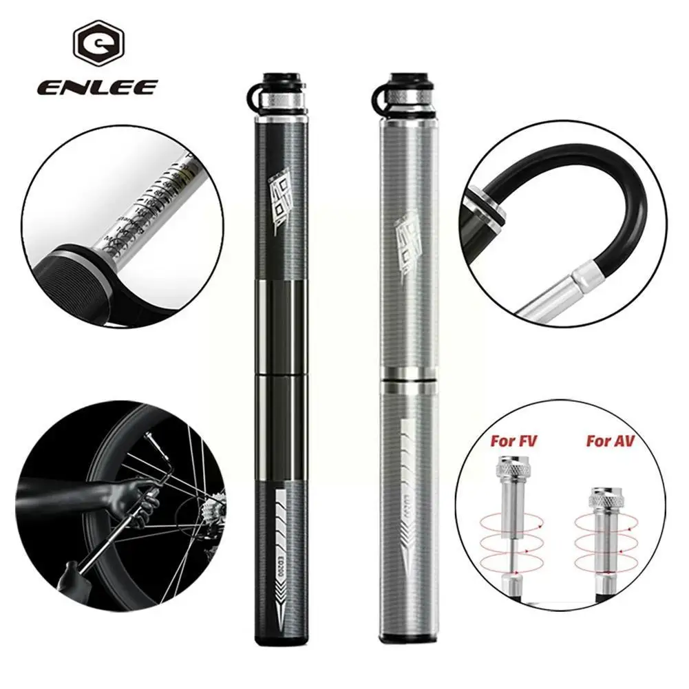 Enlee 160psi Bicycle Pump Portable Av/fv Bike Air High Mini Pumps Tire Pressure Cnc Barometer Inflater Alu K1s2 | Спорт и