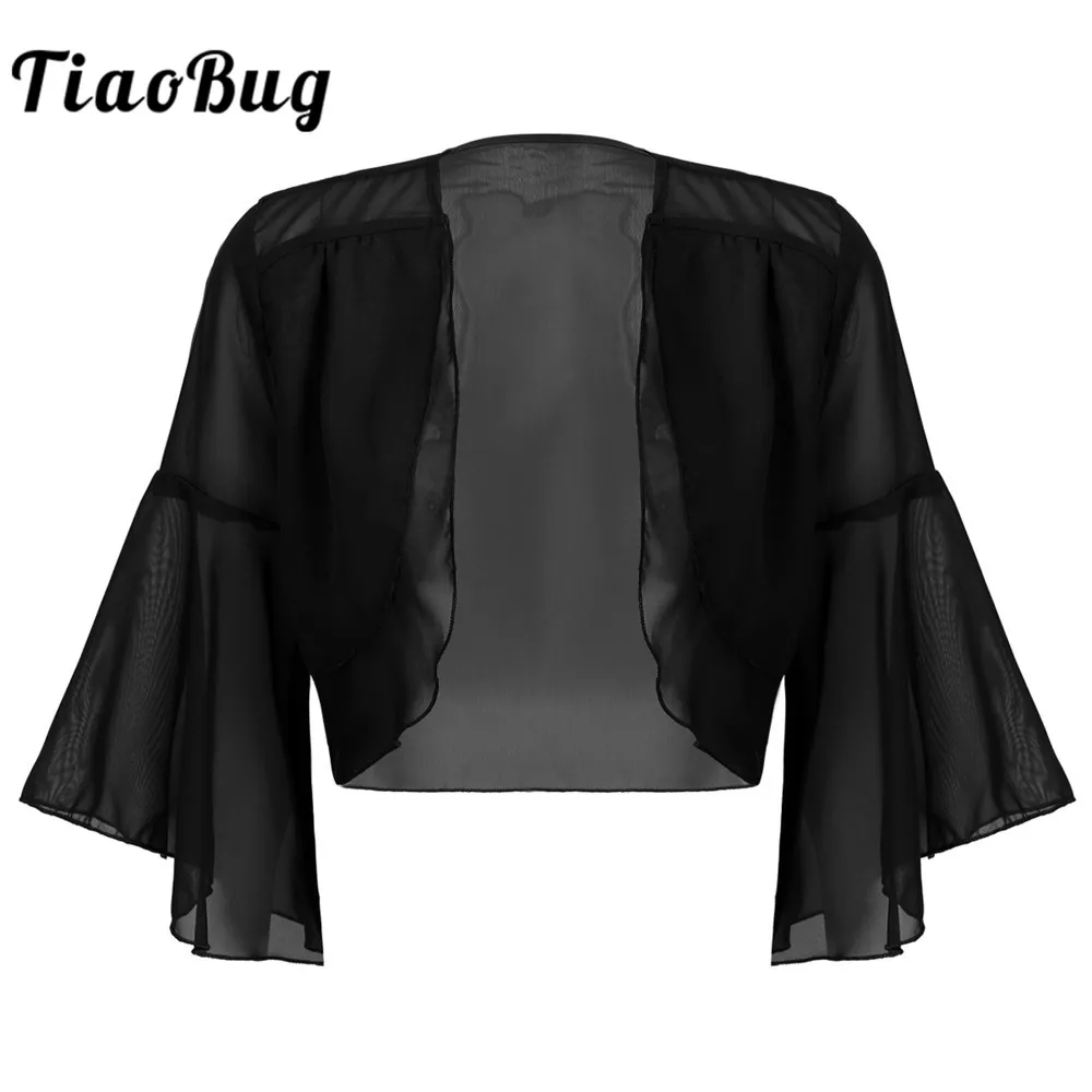 

Женский шифоновый кардиган с расклешенными рукавами, элегантный укороченный топ с накидкой спереди