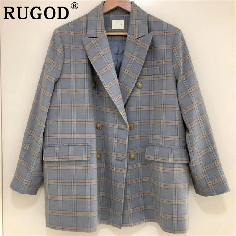 RUGOD/Корейский офисный Женский блейзер модная куртка с длинным рукавом клетчатый