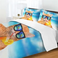 3d print bedsheets cat on vacation design double bedspread with pillowcases soft warm quilts and bedding sets