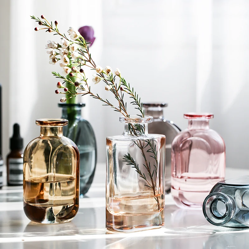 

Скандинавская разноцветная стеклянная ваза, мини маленькая бутылка для растений, гидропоника, контейнеры для цветов, украшение для офиса, с...