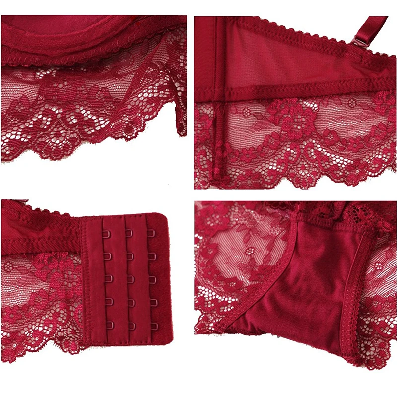 Фото Burvogue New Lace Lingerie Bra Set Women Sexy Bra Set Push Up Underwear Bralette Plus size Adjustable Bras and Panties 2pcs/Set №5