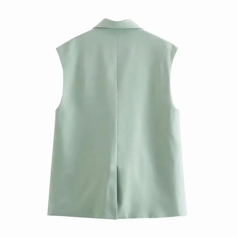 

ZA Women Blazer Vest Spring Simply Sleeveless 2021 Double Breasted Vests Jacket Office Ladies Wear Casual Suit Pockets Outwear