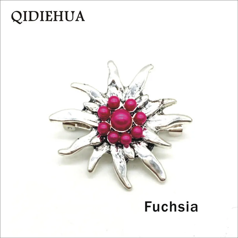 fuchsia QIDIEHUA, модные женские большие броши, женские броши в виде снежинок, имитация жемчуга, брошь на булавке в винтажном стиле, Edelweiss, модные ювелирные изделия, аксессуары - Окраска металла: fuchsia