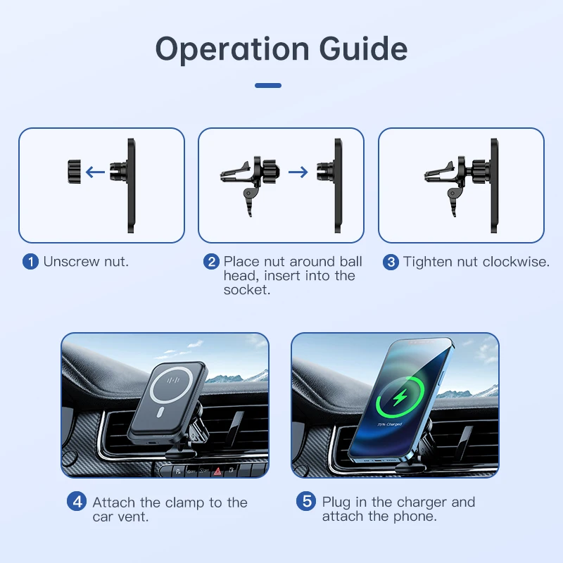 kuulaa 15w qi magnetic wireless car charger phone holder for iphone 13 12 pro max universal wireless charging car phone holder free global shipping