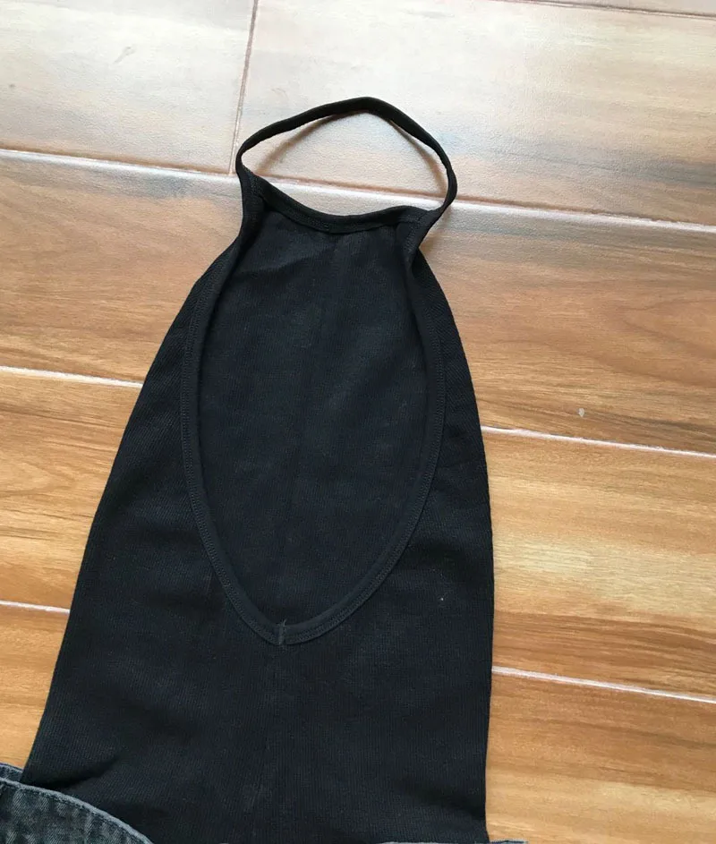 

101493 Fashion Classic Trendy Brand Luxry Design Black White Summer Fake 2 IN 1 Two Halter Denim Women's Mini A Line Dress A2