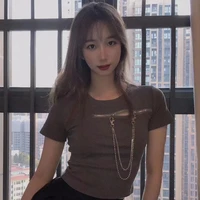 zipper short sleeve female 2021 summer new korean student versatile t shirt slim short top