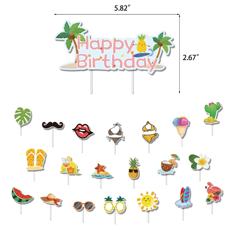

Hawaii Birthday Decorations Pineapple Flamingo Cake Topper Palm Leaf Cupcake Toppers Summer Tropical Fruit Luau Party Supplies