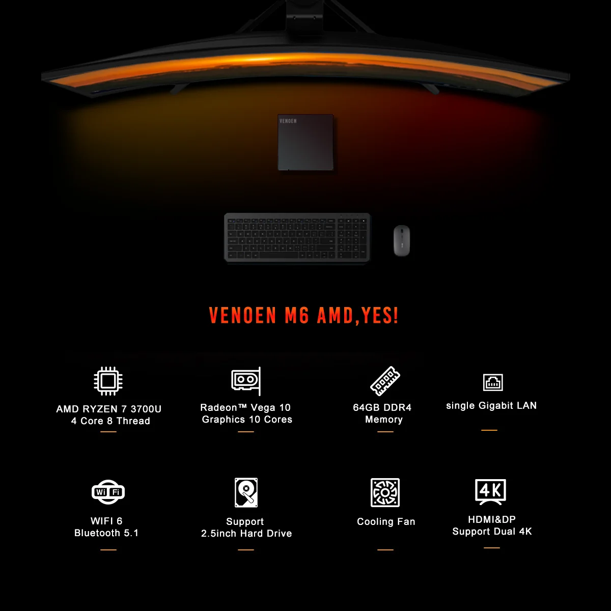 VENOEN AMD Ryzen R7 3700U win11 2 * ddr4 ОЗУ NVME SSD Nuc Мини ПК Radeon Vega 10 графика HDMI + DP 4K дисплей