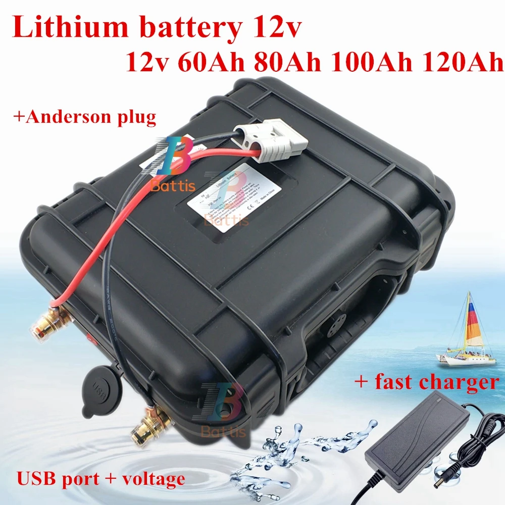 12V 100AH 80ah 120ah Солнечный литий ионный Батарея Перезаряжаемые Lipo с выходом 5v USB 12 6 v