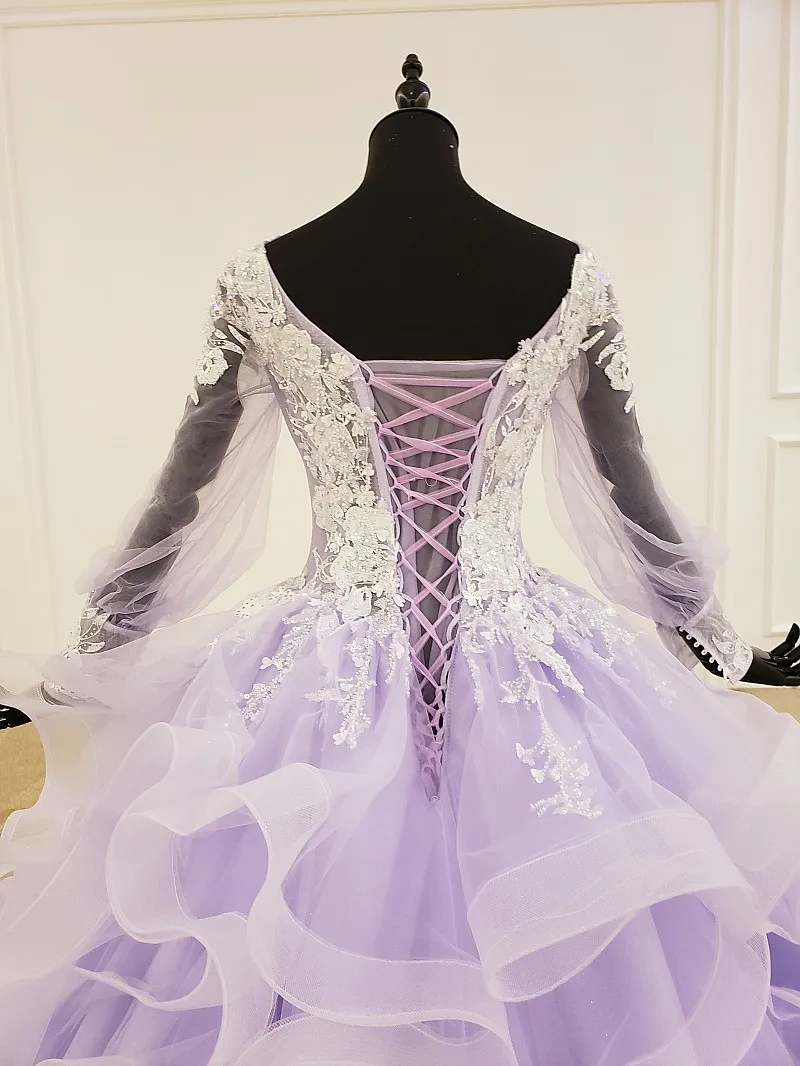 Бальное платье лавандового цвета с длинным рукавом Женский корсет милое 16 на