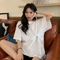 irregular short sleeve women t shirt 2022 summer korean fashion harajuku oversized clothing students streetwear tops white black