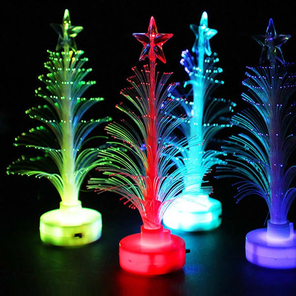 

Colored Fiber Optic LED Light-up Mini Christmas Tree with Top Star Battery Powered Colorful change mini christma tree decoration